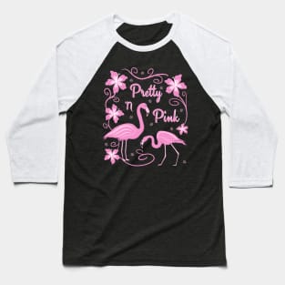 Pink Flamingos with Tropical Flower Decorations Baseball T-Shirt